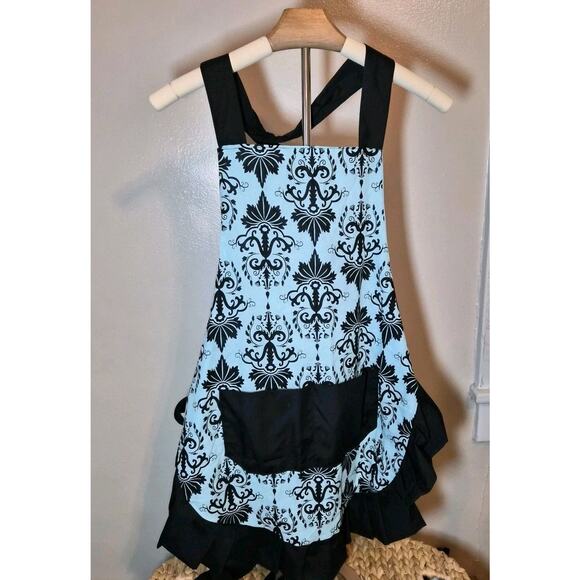 Mothers Aprons with Pockets, Extra Long Ties, Vintage Damask Apron - Picture 2 of 2